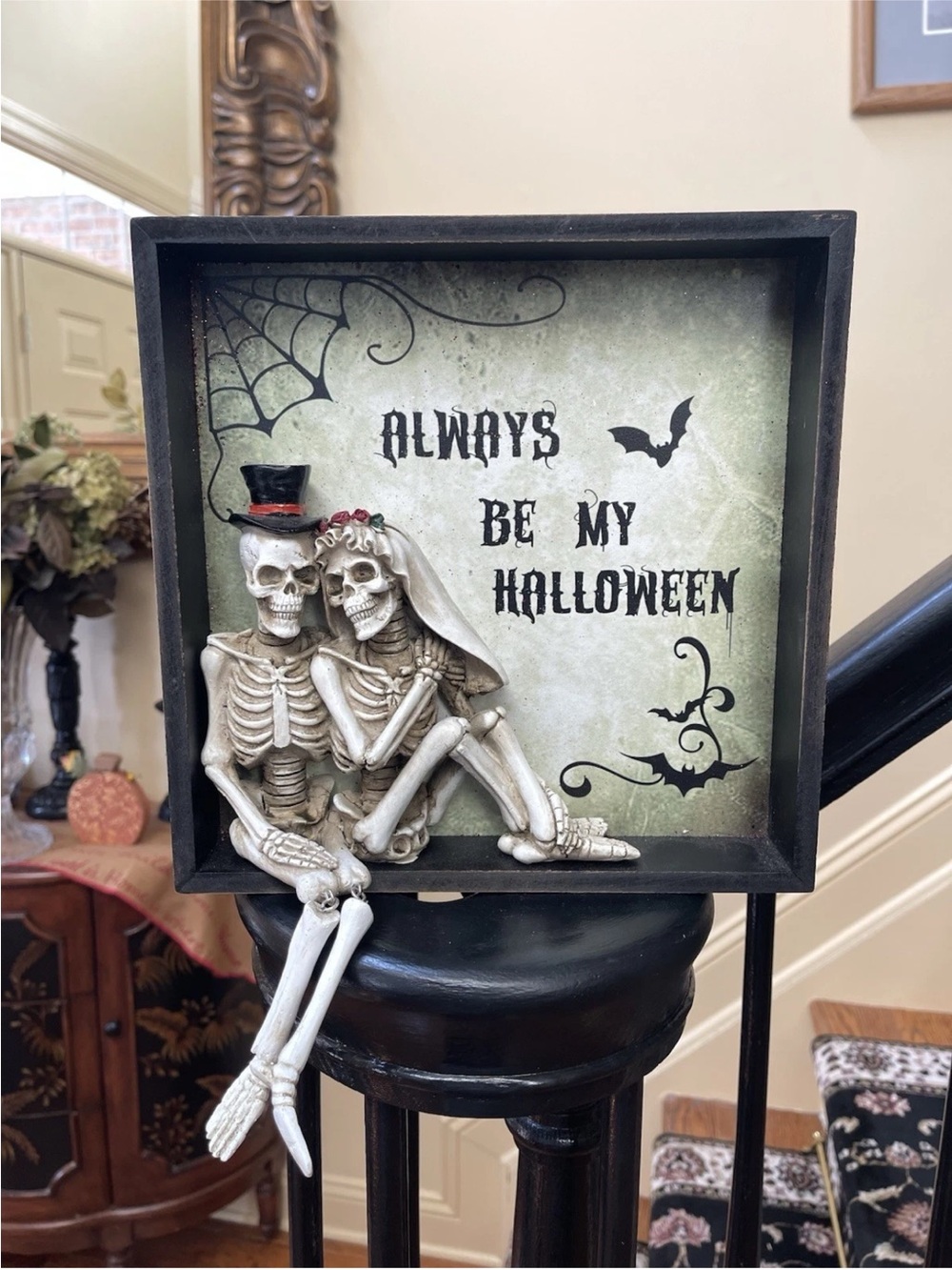 HALLOWEEN 3D BRIDE GROOM SKELETON COUPLE FRAMED TABLETOP WALL DECORATION WEDDIN